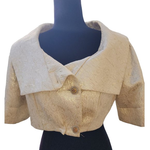 JACQUARD BROCADE EVENING COCKTAIL WEDDING RUNWAY COUTURE JACKET CARDIGAN COVER - Picture 1 of 16